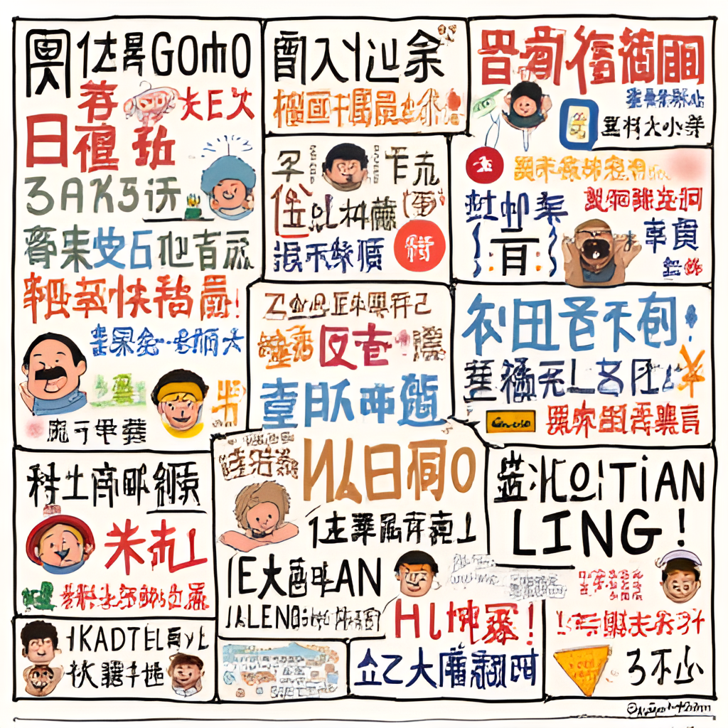 A collage or mosaic image featuring various popular 'Roger Lingo' phrases and memes in Taiwanese, presented in a fun and visually engaging way, perhaps with small cartoonish elements related to his stream.