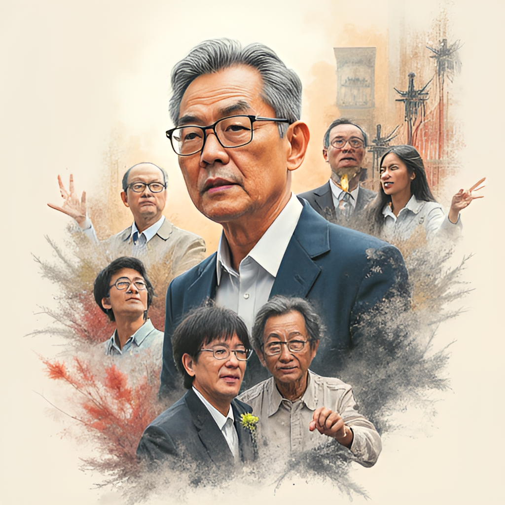 An illustrative graphic or photo collage representing the different aspects of Cheng Cheng-chien's career: one part showing him in a legislative setting, another in a community interaction, and a third hinting at the controversies he has faced, using subtle visual cues.