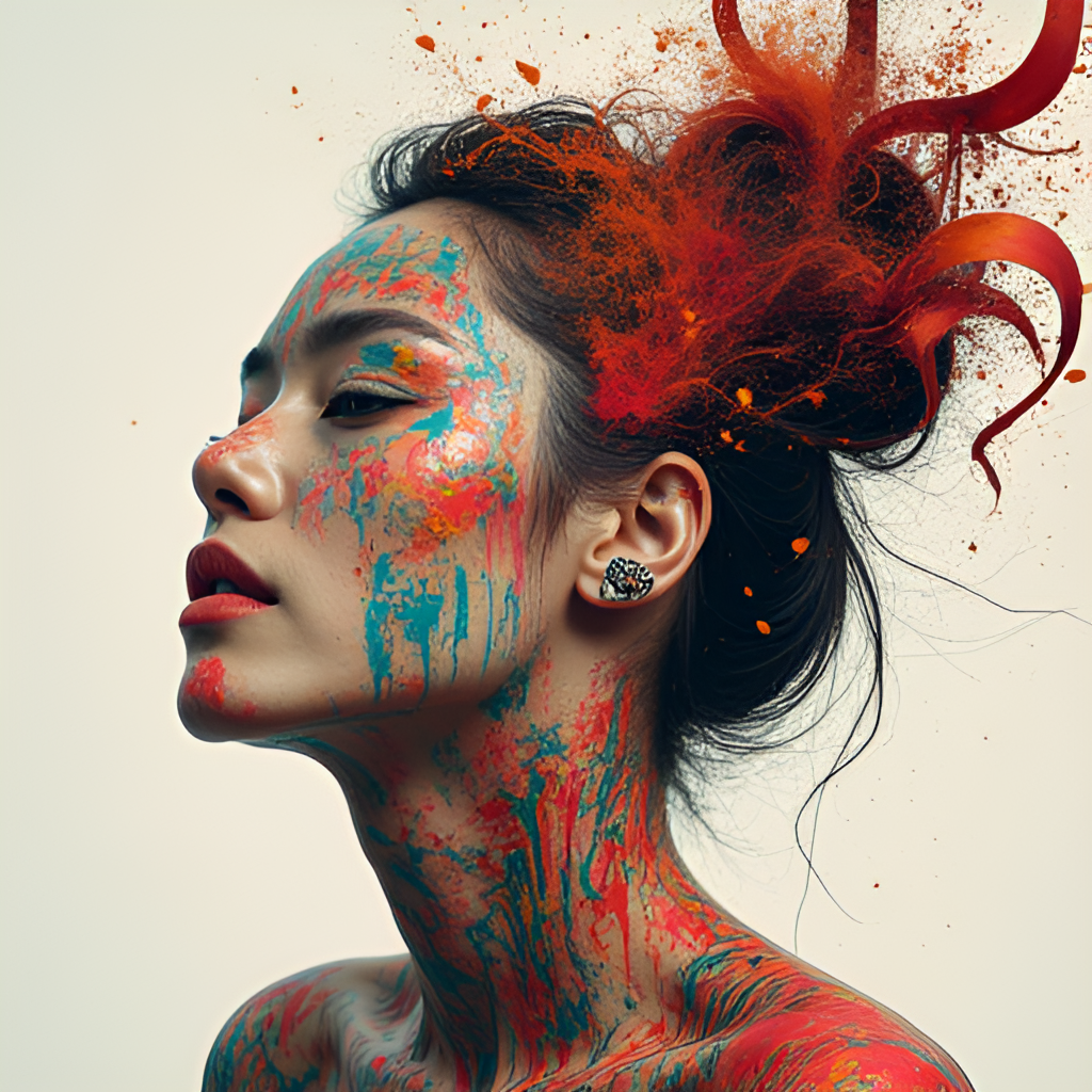 An artistic and thought-provoking image inspired by Jolin Tsai's 'Ugly Beauty' album, perhaps featuring abstract elements, bold colors, or symbolic imagery representing self-acceptance and challenging societal norms.