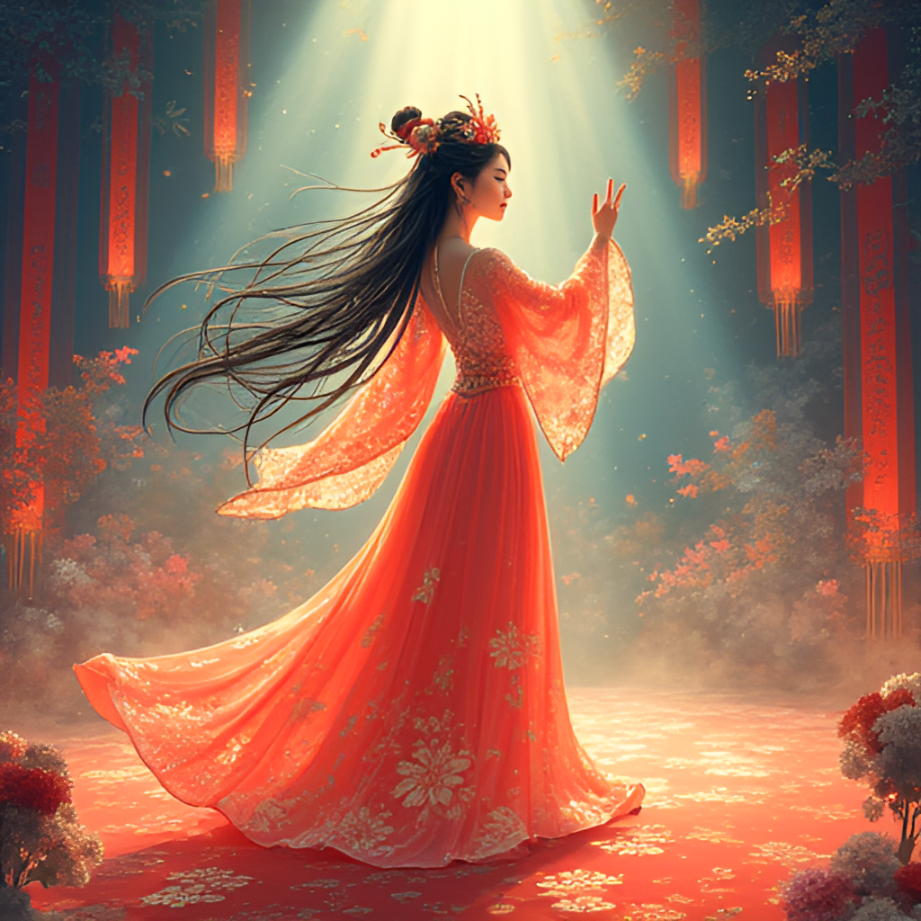 A vibrant illustration depicting Cai Qiu Feng performing on a stage, capturing her unique presence and the emotional depth of her singing, with elements symbolizing traditional Taiwanese music and modern influences.