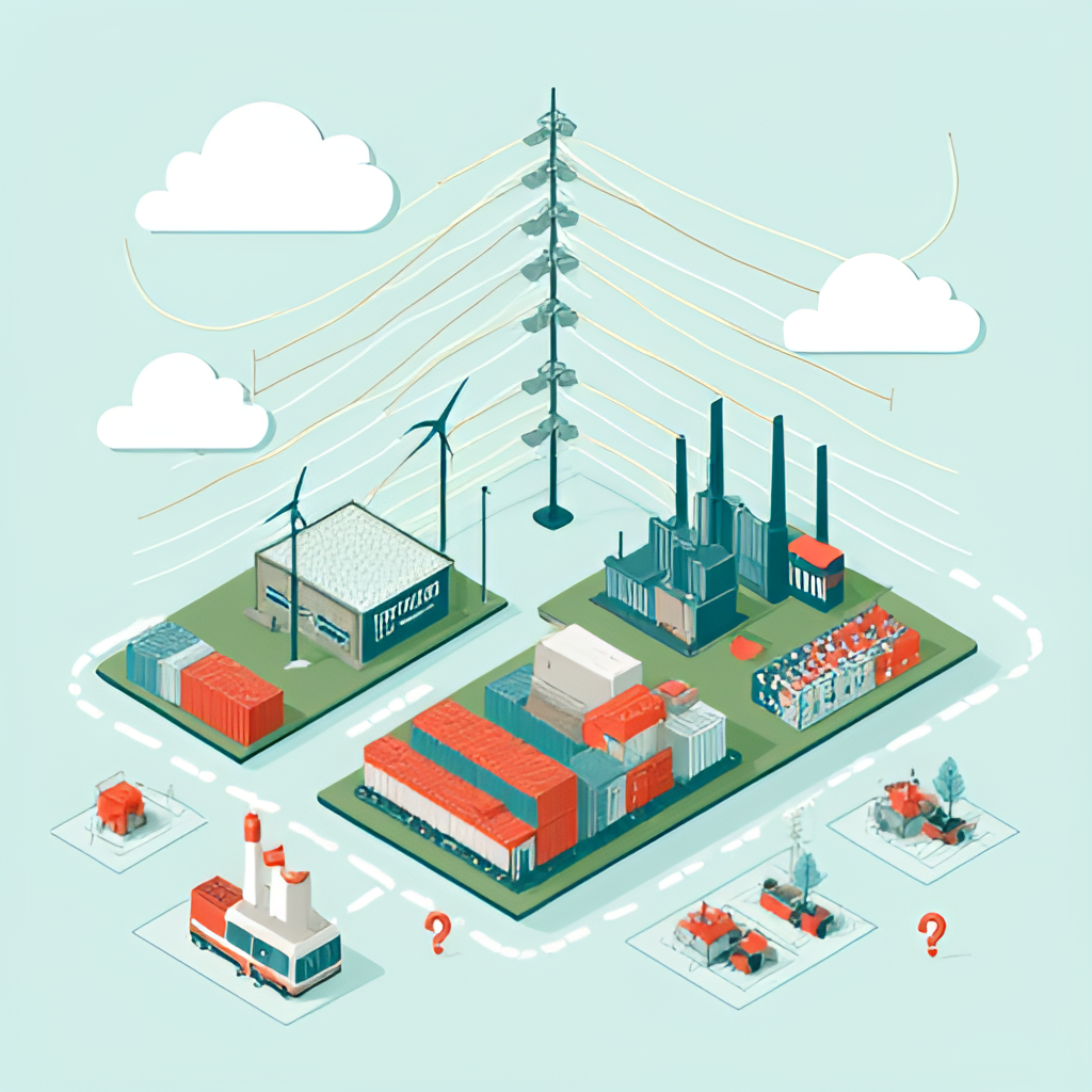 An illustrative image representing the challenges facing the Taiwanese economy under the new minister, incorporating symbols of energy (power lines or solar panels), industry (a microchip or factory), and international trade (shipping containers or a global map), perhaps with question marks or obstacles subtly depicted. Style: Conceptual illustration, modern.
