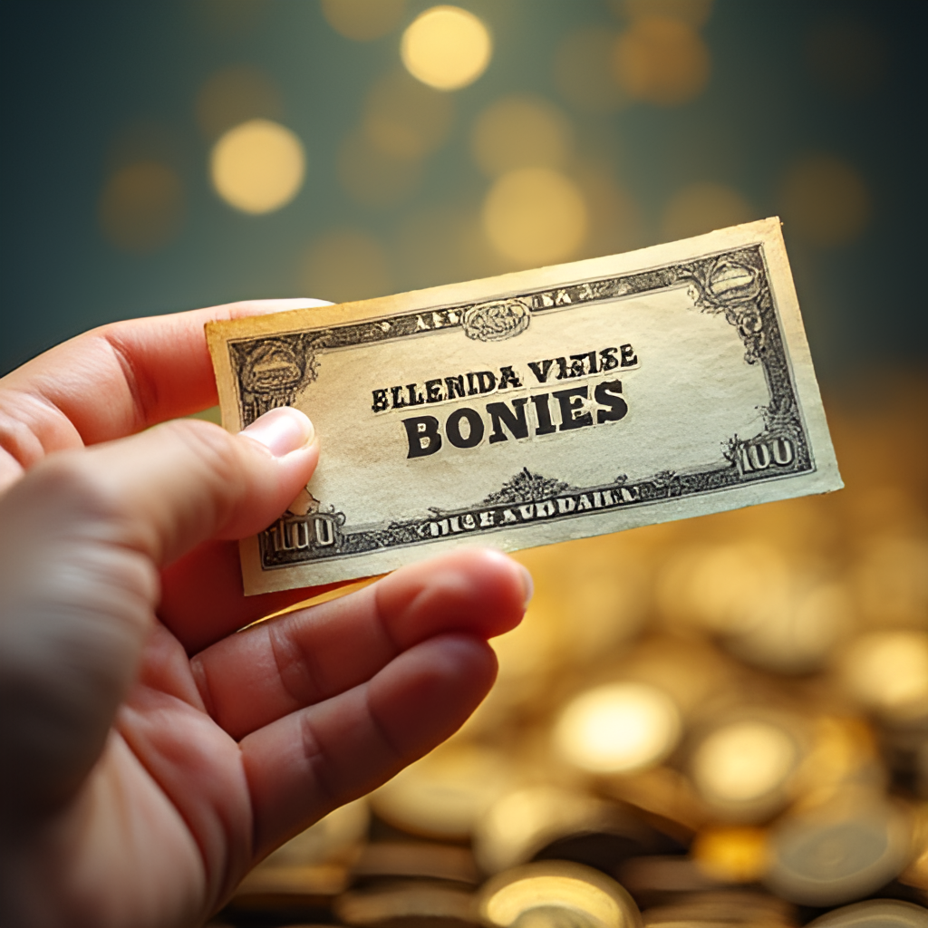 A symbolic image representing winning a large lottery prize, possibly showing a hand holding a winning ticket with a pile of money or gold coins in the background, or abstract graphics symbolizing wealth and luck, realistic style.