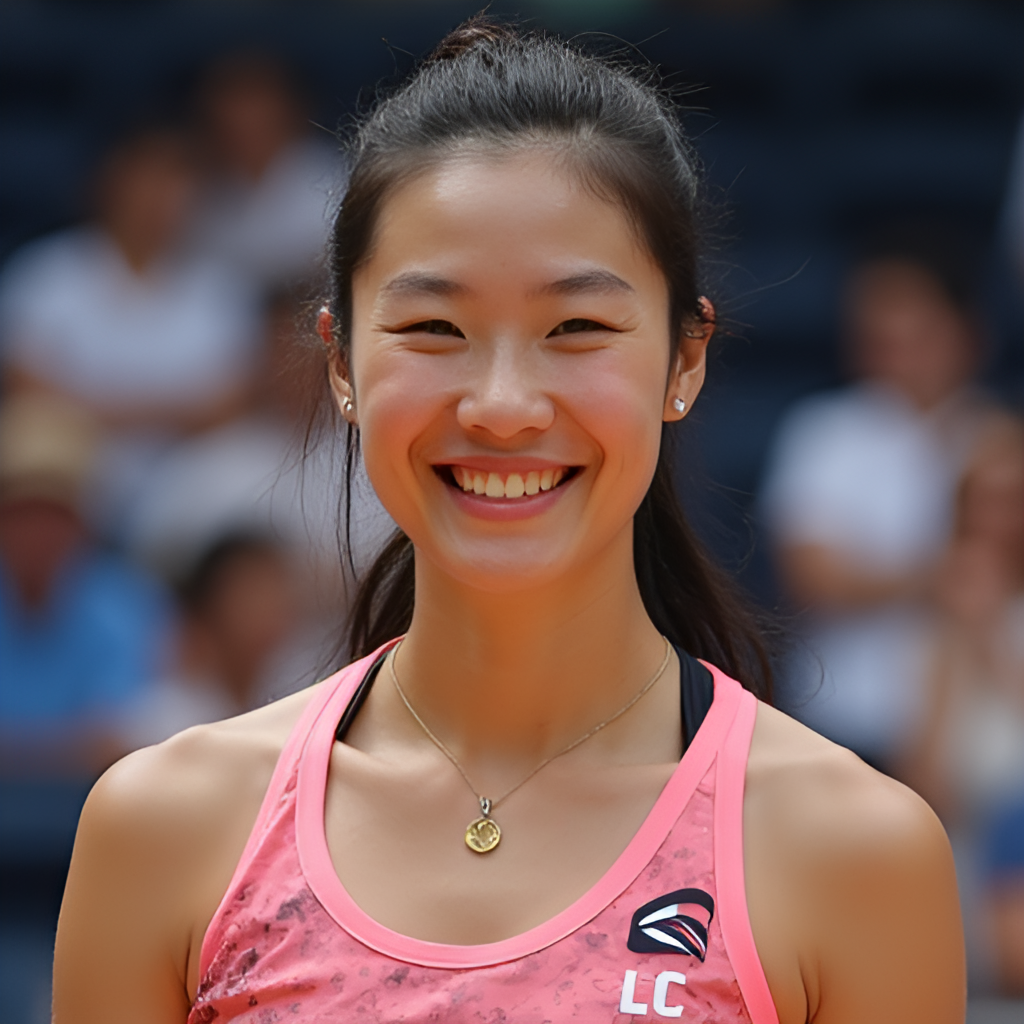 A portrait of Chen Yufei off the court, perhaps smiling or interacting with fans, to show her personality beyond the game.