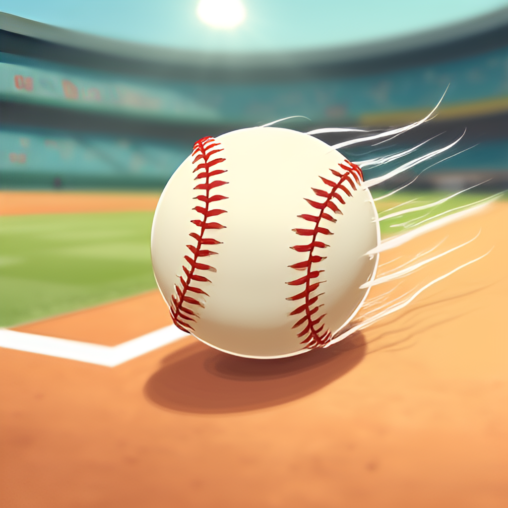 An illustrative image showing a baseball traveling at high speed towards home plate, possibly with a motion blur effect to emphasize speed, set against a background suggesting a baseball field or stadium.