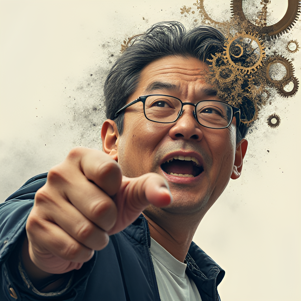 A conceptual image representing Jensen Huang's leadership style: perhaps a strong hand guiding multiple smaller gears working in unison, or a stylized portrait showing determination and vision, possibly with subtle background elements suggesting speed and efficiency.